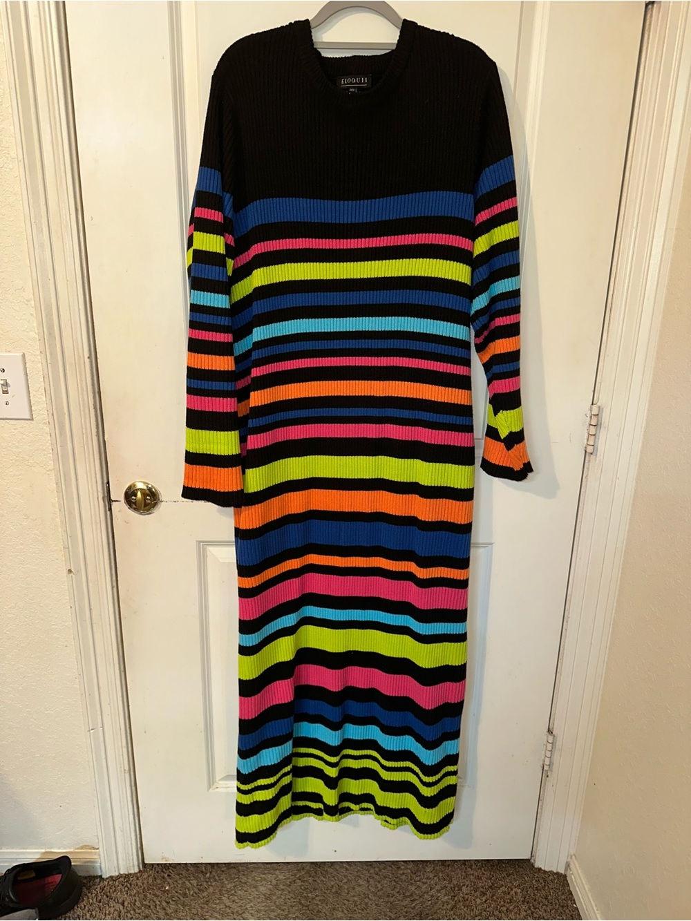 Eloquii Black Maxi Dress with Neon Multicolor Stripes